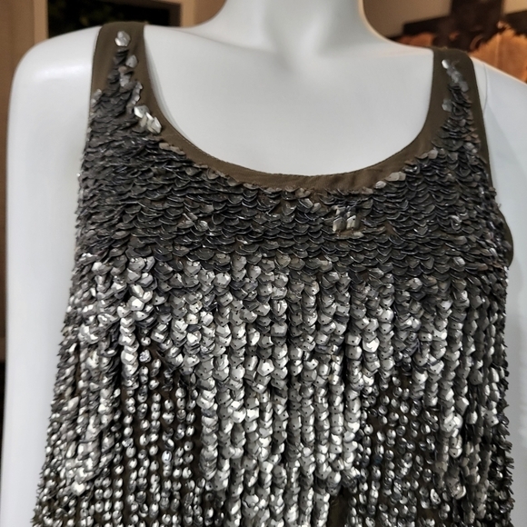 ZARA BASIC collection - Olive Green Antique Silver Sequin Tunic Mini Shift Dress - Picture 4 of 15